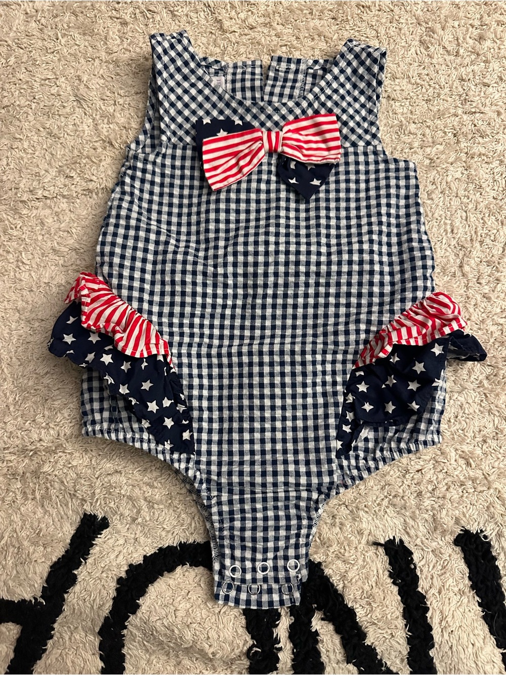 iris & ivy Patriotic USA Navy Gingham Bubble (24M)